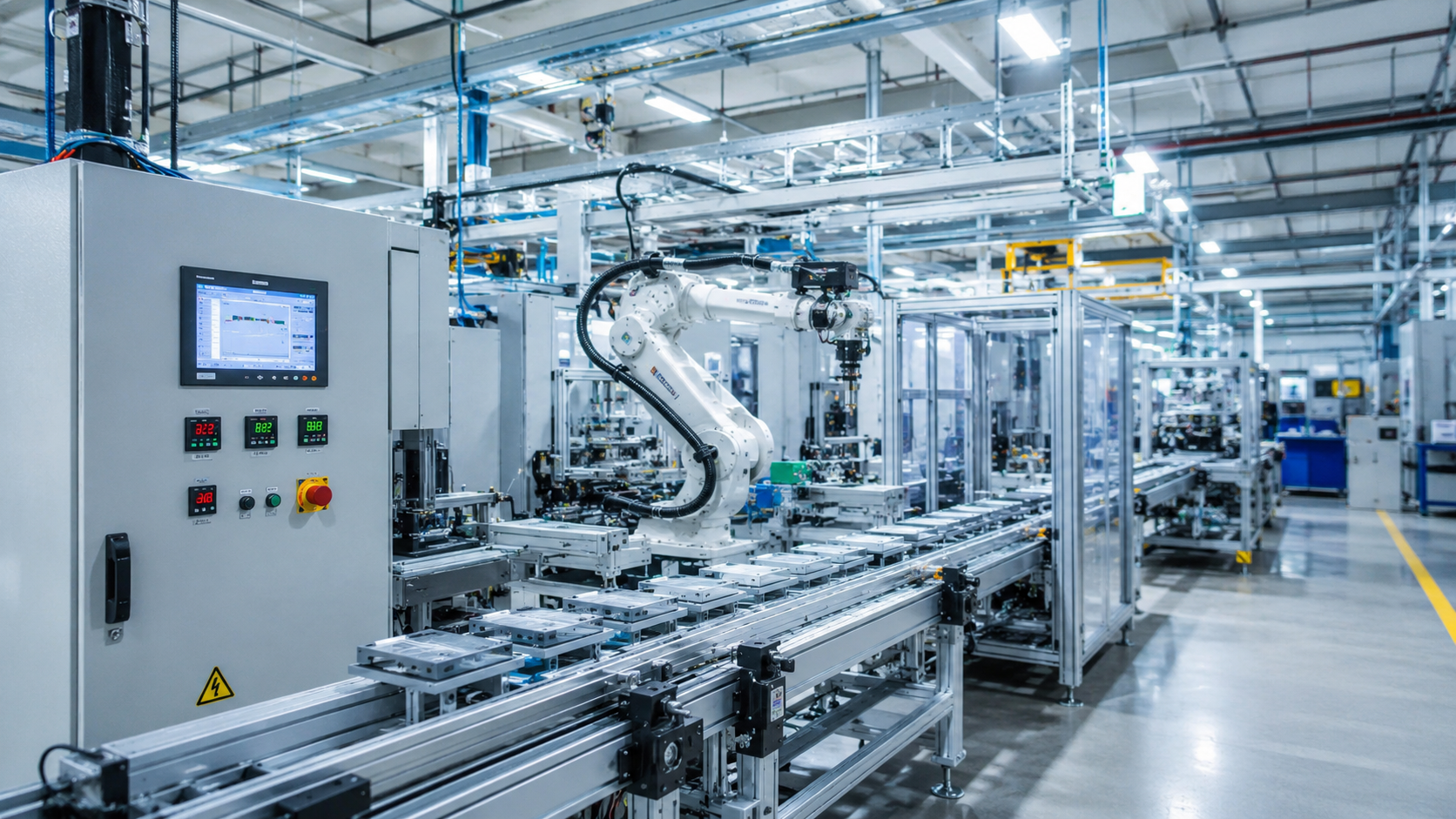 aerospace modern manufacturing plant, automated production line or industrial control cabinet