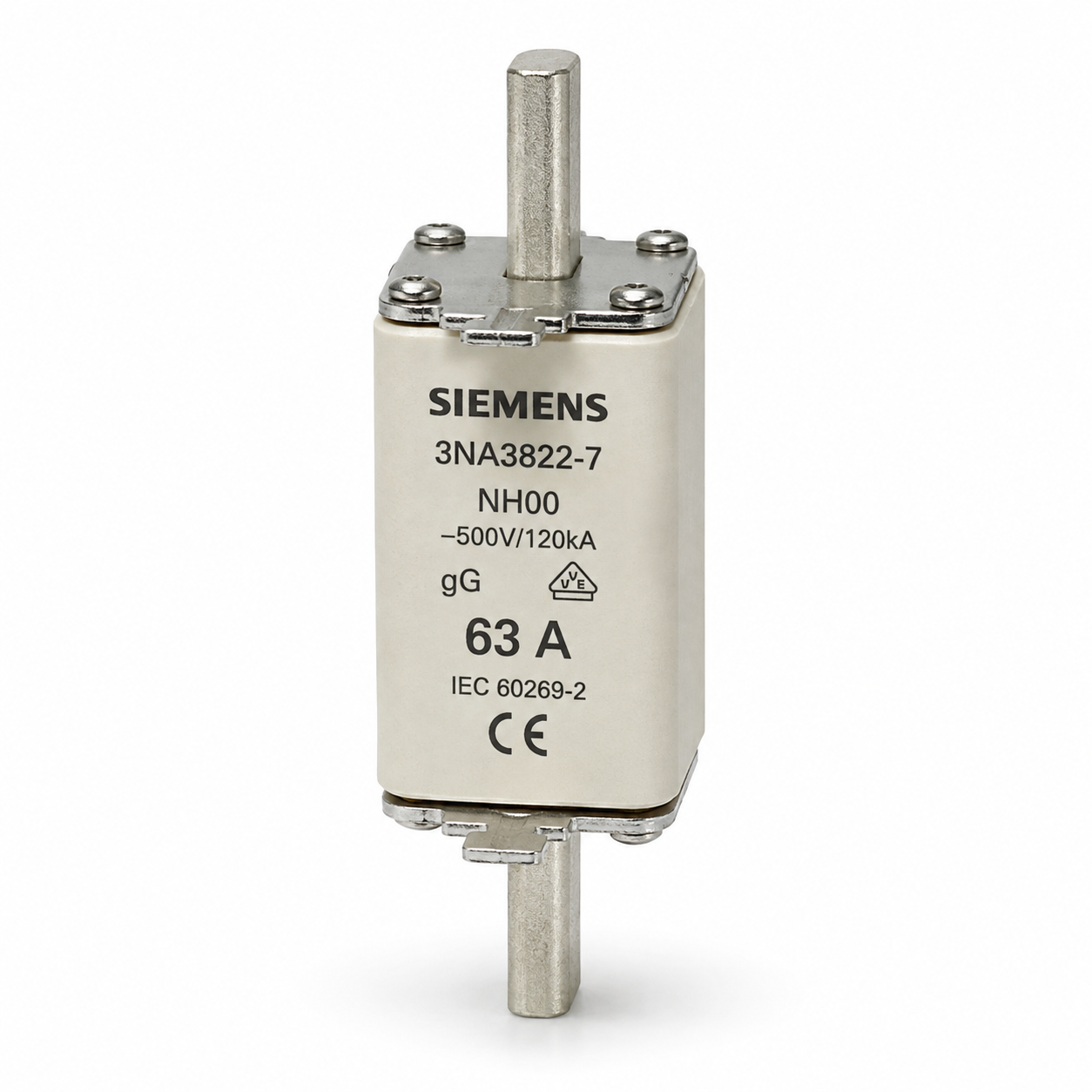 siemens lv hrc fuse link nh00, 63 a, gg – 3na3822 7